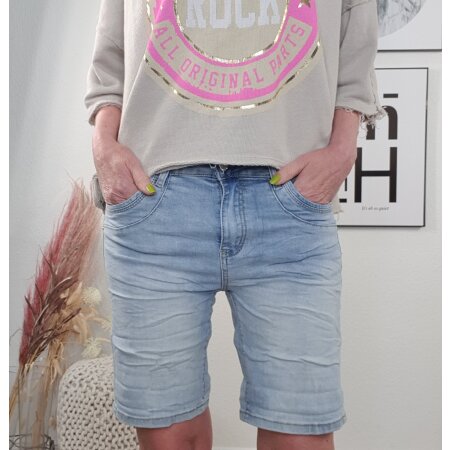 Jewelly Damen Baggy Jeans Stretch-Shorts| Kurze Denim Hose Boyfriend |Krempel Hose