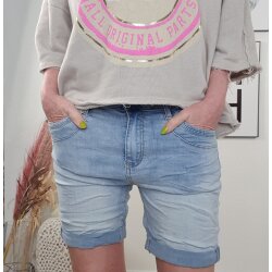 Jewelly Damen Baggy Jeans Stretch-Shorts| Kurze Denim...