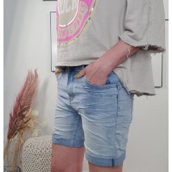 Jewelly Damen Baggy Jeans Stretch-Shorts| Kurze Denim Hose Boyfriend |Krempel Hose