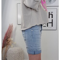 Jewelly Damen Baggy Jeans Stretch-Shorts| Kurze Denim Hose Boyfriend |Krempel Hose