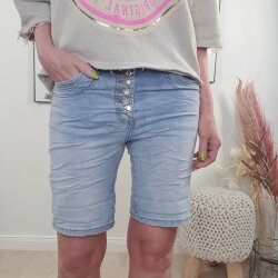 Jewelly Damen Baggy Jeans Stretch-Shorts| Kurze Denim Hose Boyfriend |dekorative Knopfleiste