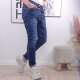 Karostar Damen Stretch Jeans| Boyfriend Baggy Denim Hose| Knopfleiste Schmuck Kn&ouml;pfe