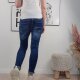 Jewelly Damen Stretch Jeans| Slim Boyfriend Style| Destroyed Look mit Schmuck Kn&ouml;pfen