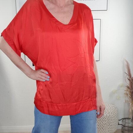 Seidiges Blusen Shirt Curvy- One Size 36 bis 44 Rot