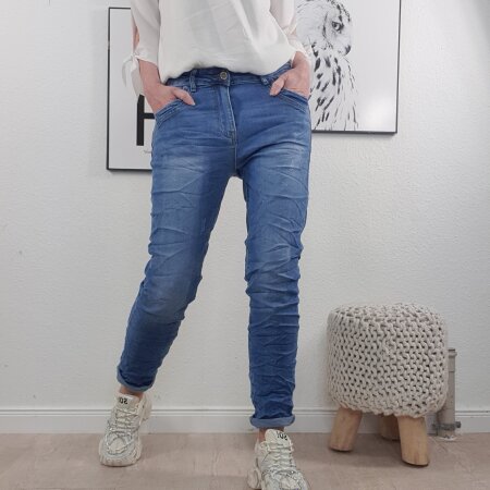 Karostar Stretch jeans voor dames, boyfriend broek met knoopsluiting, basic denim broek met 5 zakken, S, S