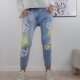 Sexy Woman  Jeans Flower Blau