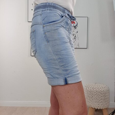 Karostar Damen Jeans Shorts, Jogger Denim, S-XXL, Kurze Hose mit Gummibund, 5 Pocket
