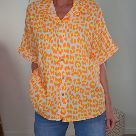 Kurzarm Musselin Bluse Animal- One Size
