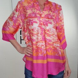Satin Schlupf Bluse Dschungel- One Size Pink