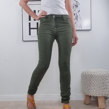 Jewelly Damen Stretch Mom Jeans| Slim Boyfriend Style| Zipper und Knopf Khaki-XL