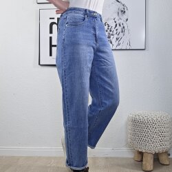 JEWELLY Damen Mid Waist Mom Jeans, Straight Leg, Karotten Denim Hose