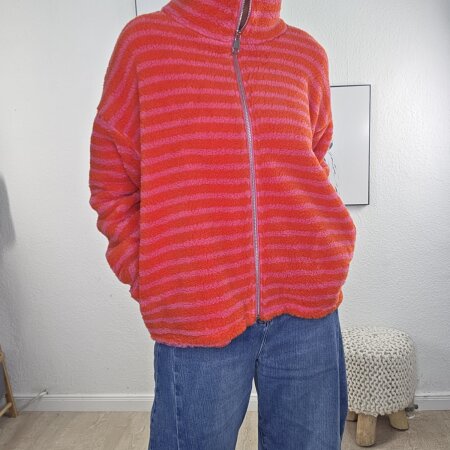 Teddy Jacke mit Streifen- One Size