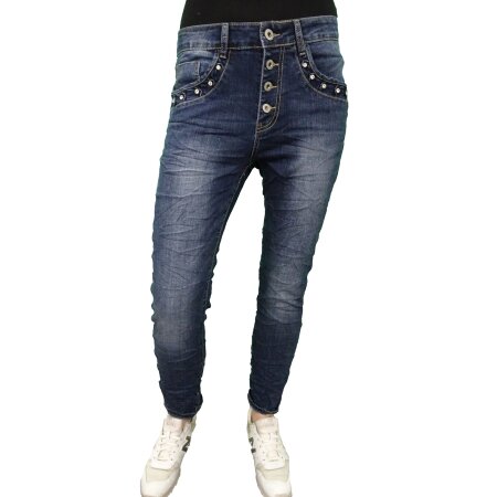 Karostar Denim Stretch Baggy-Boyfriend-Jeans boyfriend 4 Knöpfe offene Knopfleiste weitere Farben