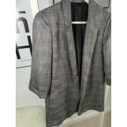 Glencheck Karo offener Blazer silber grau 3/4 Ärmel