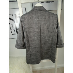 Glencheck Karo offener Blazer silber grau 3/4 Ärmel