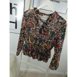 Schluppen Bluse Paisley Muser Rüschen Bluse schwarz one size