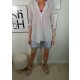 Italy Fashion Damen Bluse| leichtes  halb transparentes Fischerhemd| mit roll-up Sleeves und tiefen V-Ausschnitt