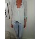 Italy Fashion Damen Bluse| leichtes  halb transparentes Fischerhemd| mit roll-up Sleeves und tiefen V-Ausschnitt