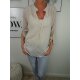 Italy Fashion Damen Bluse| leichtes  halb transparentes Fischerhemd| mit roll-up Sleeves und tiefen V-Ausschnitt