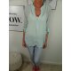 Italy Fashion Damen Bluse| leichtes  halb transparentes Fischerhemd| mit roll-up Sleeves und tiefen V-Ausschnitt