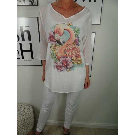 Italy  Fashion lange Damen Bluse| long Tunika mit verschiedenen Prints| Flamingo Fahrrad Strohhut| leichtes Oberteil mit Bindeband in der Taille