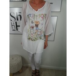 Italy  Fashion lange Damen Bluse| long Tunika mit verschiedenen Prints| Flamingo Fahrrad Strohhut| leichtes Oberteil mit Bindeband in der Taille