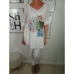 Italy  Fashion lange Damen Bluse| long Tunika mit verschiedenen Prints| Flamingo Fahrrad Strohhut| leichtes Oberteil mit Bindeband in der Taille