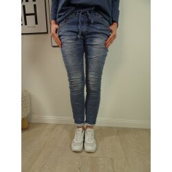 Jewelly Damen | lange Jeans Hose aus weichem Sweat Denim| Schlupfhose aus Jogg Stoff | athleisure Pants