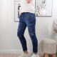 Karostar Damen Stretch Jeans| Denim Pants mit dekorativer Knopfleiste| Hose im vintage Look mit Flicken und Patches dark denim M
