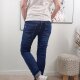 Karostar Damen Stretch Jeans| Denim Pants mit dekorativer Knopfleiste| Hose im vintage Look mit Flicken und Patches dark denim 3XL