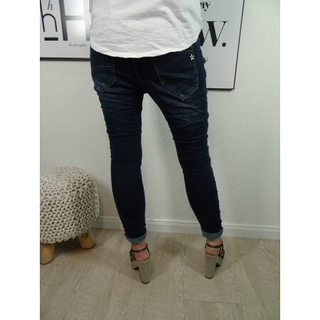 Boyfriend Hose mit sichtbarer Knopfleiste| Jewelly Damen Stretch Jeans Five-Pocket im Crash-Look