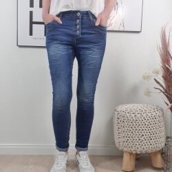 Jewelly Stretch Jeans| im Baggy Boyfriend Schnitt| Damen Hose mit dekorativer Knopfleiste| Perfekter Sitz dark denim-S