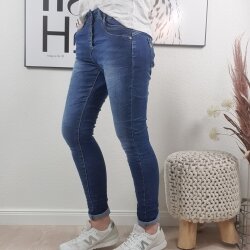 Jewelly Stretch Jeans| im Baggy Boyfriend Schnitt| Damen Hose mit dekorativer Knopfleiste| Perfekter Sitz dark denim-S