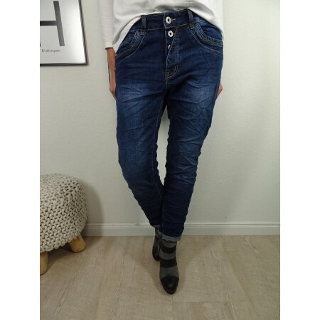 Karostar Stretch Jeans| im Baggy Boyfriend Schnitt| Damen Hose mit dekorativer Knopfleiste| Perfekter Sitz