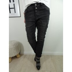 Karostar Stretch Jeans| im Baggy Boyfriend Schnitt| Damen Hose mit dekorativer Knopfleiste| Perfekter Sitz washed black M