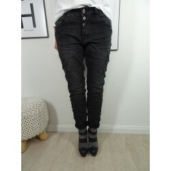 Karostar Stretch Jeans| im Baggy Boyfriend Schnitt| Damen Hose mit dekorativer Knopfleiste| Perfekter Sitz washed black XL