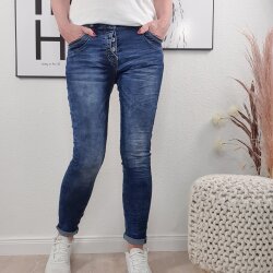 Jewelly Stretch Jeans| im Baggy Boyfriend Schnitt| Damen Hose mit dekorativer Knopfleiste| Perfekter Sitz