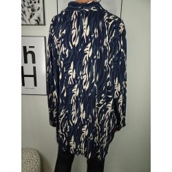Italy Fashion Damen Bluse Animal Print Tunika mit V-Ausschnitt one size blau