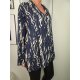 Italy Fashion Damen Bluse Animal Print Tunika mit V-Ausschnitt one size blau