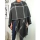 Italy Fashion Poncho Cape mit Fransen| &Uuml;berwurf im Karomuster mit Wolle one size anthrazit