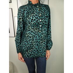 Italy Fashion Animal Print Bluse| lockere Tunika mit Leo Print| Fischerhemd mit ger&uuml;schtem Stehkragen