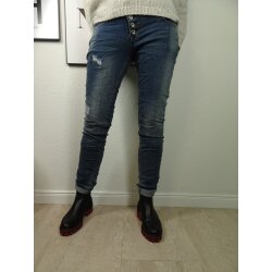 Buena Vista Malibu | Damen Jeans Hose used Waschung | Stretch Denim Pants Knopfleiste destroy blue S