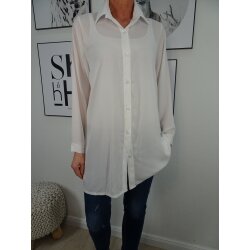 Italy Fashion lange elegante Hemd Bluse aus Viskose Crepe one size wei&szlig;