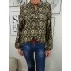 Italy Fashion Bluse Tunika im Retro Print mit Stehkragen one size grau