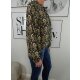 Italy Fashion Bluse Tunika im Retro Print mit Stehkragen one size grau