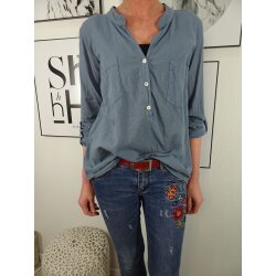 taly Fashion Bluse lockere Tunika mit Roll-up-Ärmeln