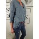 taly Fashion Bluse lockere Tunika mit Roll-up-&Auml;rmeln one size blau