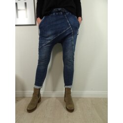 Italy Damen Harems Hose Freizeit Jogging Pants mit tiefem Schritt Aladin Denim Jeans