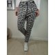 Italy Fashion Damen Sweat Hose |Freizeit Jogg Pants mit ausgefranstem Saum | Schlupfhose im Animal Print one size blau