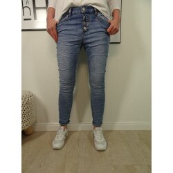 Jewelly Stretch Jeans| im baggy boyfriend Schnitt| Damen Hose mit Knopfleiste XL denim open button